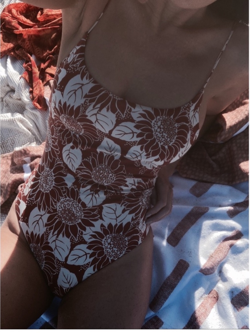 NWT Madewell Second Wave Spaghetti Strap Swimsuit Rust Sunflower Season M